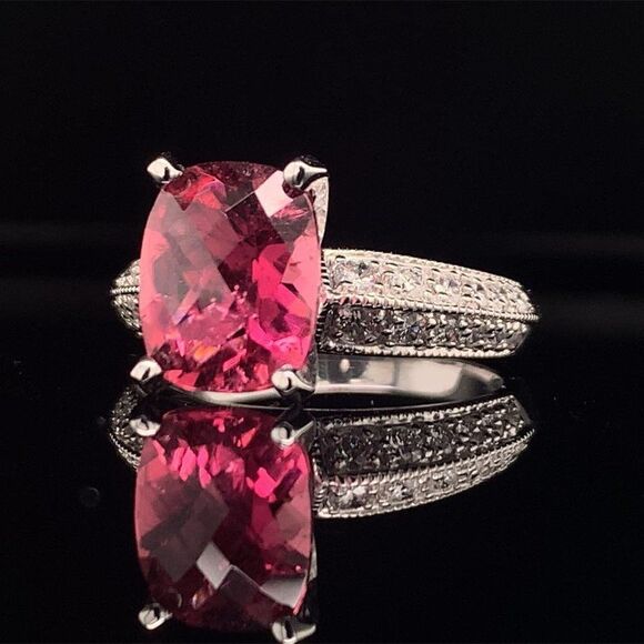 Diamond Tourmaline Rubellite Ring 6.75 14k Gold 4.10 TCW Certified $4,600 911206 - Picture 10 of 17